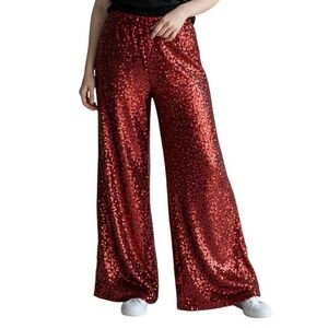 Noyiva Red Sequin Wide Leg Pants Size Medium